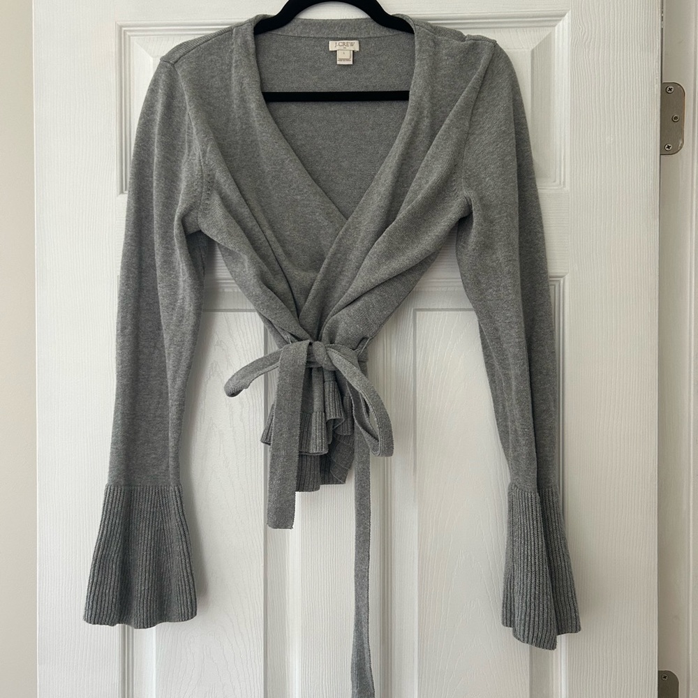 J. Crew Light Gray Knit Wrap Cardigan with Tie